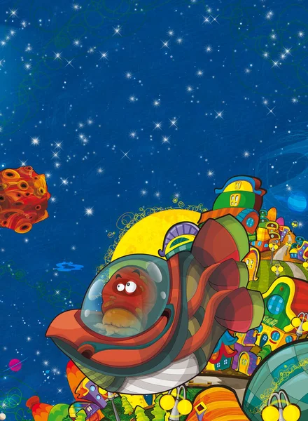 Kreskówka Śmieszne Kolorowe Sceny Kosmosu Galaktyczny Ufo Statek Kosmiczny Odizolowana — Zdjęcie stockowe