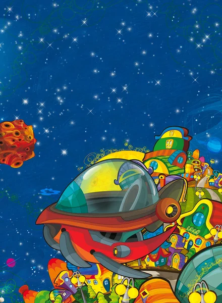 Cartoon Legrační Barevné Scény Kosmu Galaktický Mimozemšťan Ufo Vesmírné Lodi — Stock fotografie