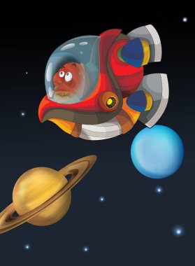 Kozmos galaktik uzaylı UFO uzay gemisinin renkli karikatür sahnesi çocuklar için izole edilmiş.