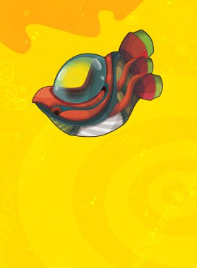 Kozmos galaktik uzaylı UFO uzay gemisinin renkli karikatür sahnesi çocuklar için izole edilmiş.