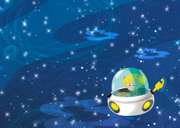 Dibujos Animados Divertido Colorido Escena Cosmos Galáctica Alienígena Ufo Nave —  Fotos de Stock