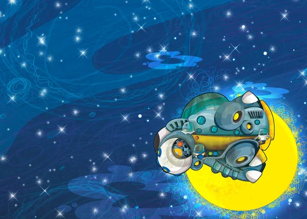 Dessin Animé Drôle Scène Colorée Cosmos Galactique Extraterrestre Ufo Vaisseau — Photo