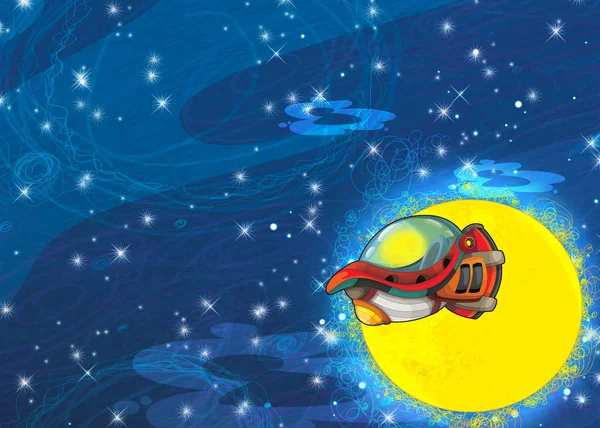 Rajzfilm Vicces Színes Jelenet Kozmosz Galaktikus Idegen Ufó Űrhajó Illusztráció — Stock Fotó