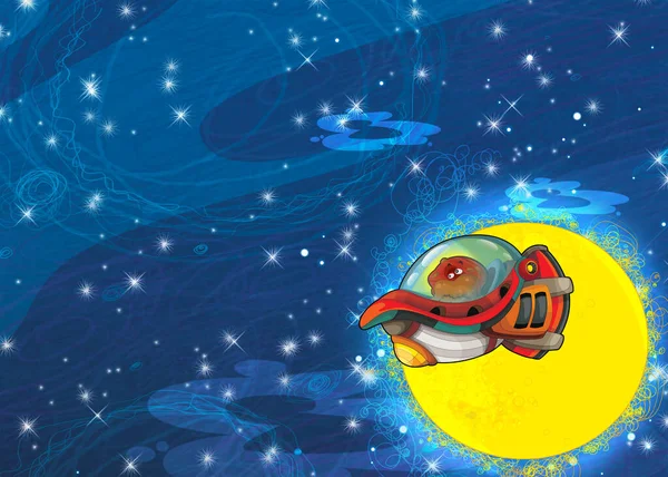 宇宙银河外星宇宙飞船为孩子们展示的有趣多彩的卡通画 — 图库照片