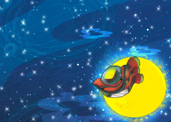 Rajzfilm Vicces Színes Jelenet Kozmosz Galaktikus Idegen Ufó Űrhajó Illusztráció — Stock Fotó