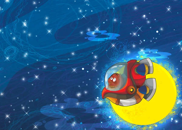 Tecknad Rolig Färgglad Scen Kosmos Galaktisk Främmande Ufo Rymdskepp Illustration — Stockfoto