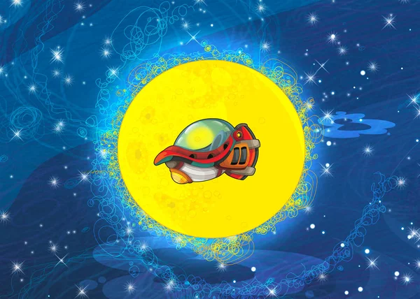 Cartoon Lustig Bunte Szene Des Kosmos Galaktische Außerirdische Ufo Raumschiff — Stockfoto