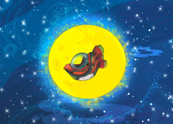 Dibujos Animados Divertido Colorido Escena Cosmos Galáctica Alienígena Ufo Nave — Foto de Stock
