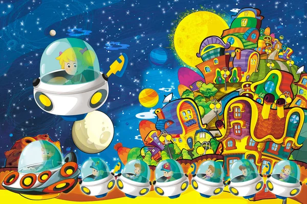 子供のための漫画の面白い多彩なシーン 宇宙の宇宙宇宙宇宙船のイラスト — ストック写真