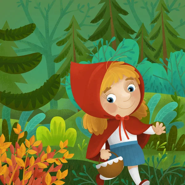 stock image cartoon scene with young girl princess in the wild forest illustration for kids