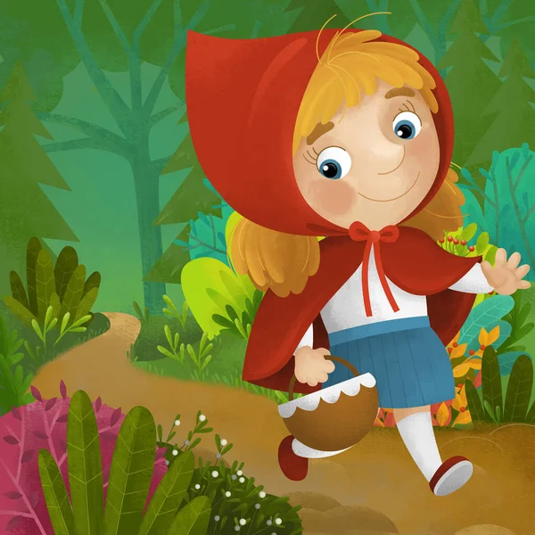 stock image cartoon scene with young girl princess in the wild forest illustration for kids