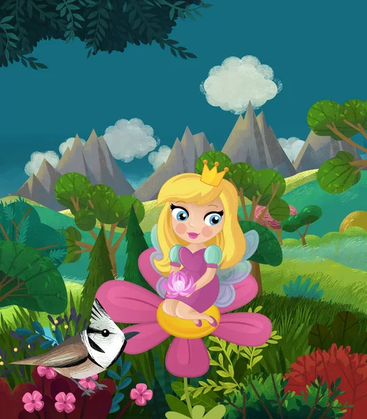 Cartoon Happy Fairy Tale Scene Nature Forest Funny Elf Illustration — Foto Stock