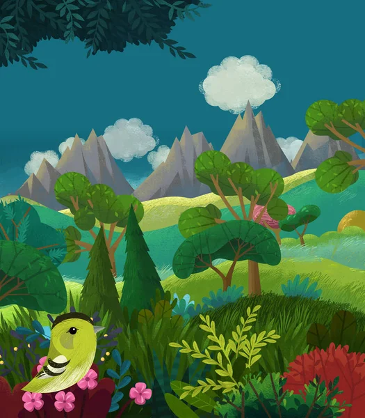 Çizgi Film Mutlu Masal Sahnesi Doğa Ormanı Çocuklar Için Komik — Stok fotoğraf