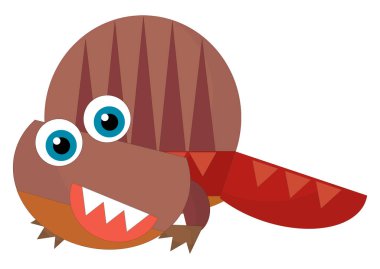 Çizgi film mutlu ve komik renkli tarih öncesi dinozor dinazoru çocuklar için izole edilmiş arkadaşça gülümseme sergiliyor.