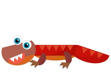 Çizgi film mutlu ve komik renkli tarih öncesi dinozor dinazoru çocuklar için izole edilmiş arkadaşça gülümseme sergiliyor.