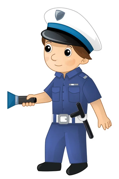 Cartoon Figur Polizist Junge Bei Der Arbeit Isolierte Illustration Für — Stockfoto