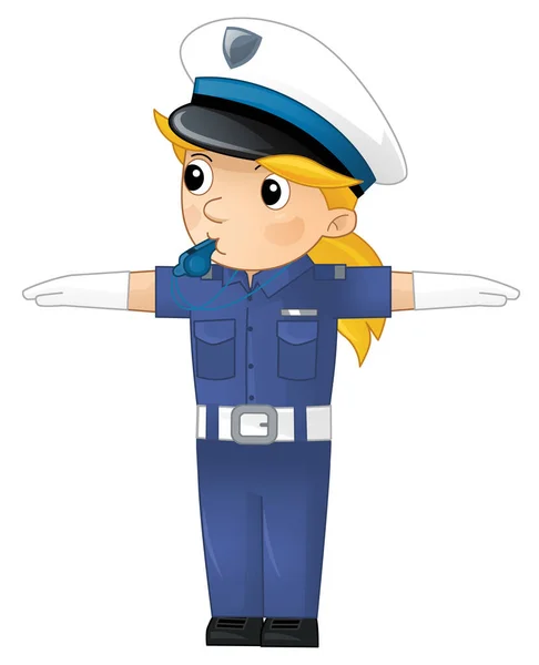 Personaje Dibujos Animados Policía Chica Trabajo Ilustración Aislada Para Niños —  Fotos de Stock
