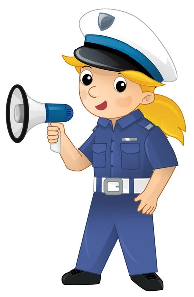 Personaje Dibujos Animados Policía Chica Trabajo Ilustración Aislada Para Niños —  Fotos de Stock