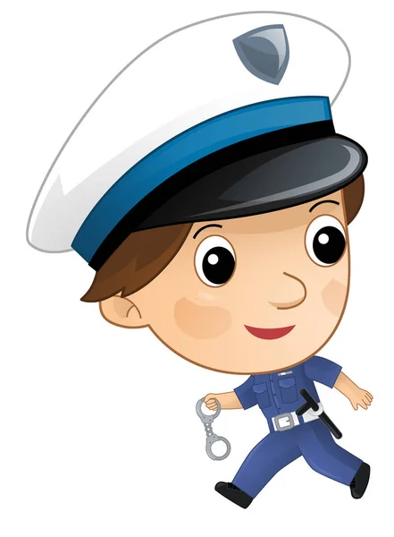 Cartoon Karakter Politieagent Jongen Het Werk Geïsoleerde Illustratie Voor Kinderen — Stockfoto