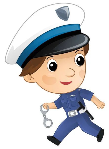Tecknad Karaktär Polis Pojke Jobbet Isolerad Illustration För Barn — Stockfoto