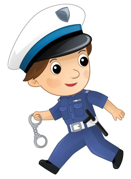 Personaje Dibujos Animados Policía Niño Trabajo Ilustración Aislada Para Niños — Foto de Stock