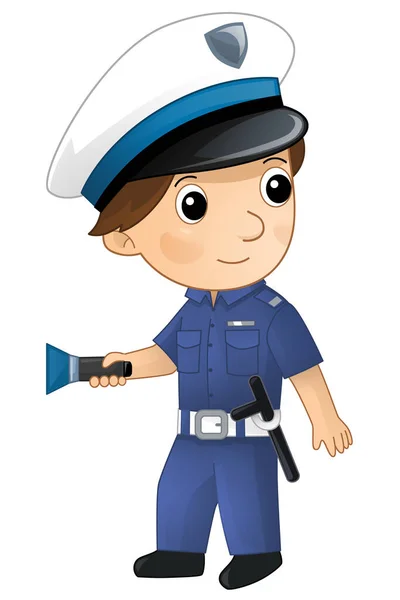 Cartoon Figur Polizist Junge Bei Der Arbeit Isolierte Illustration Für — Stockfoto