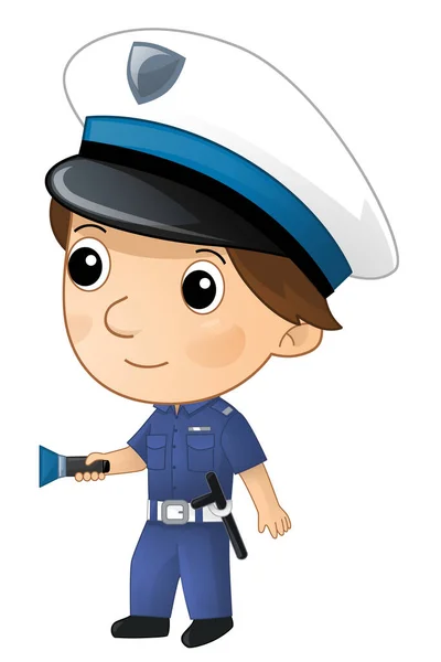 卡通人物工作时的警察男孩为孩子们提供了一个孤立的例证 — 图库照片