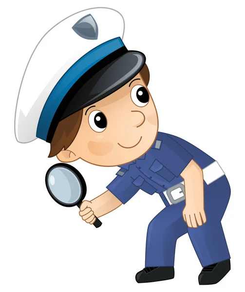 Personaje Dibujos Animados Policía Niño Trabajo Ilustración Aislada Para Niños —  Fotos de Stock