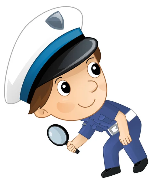 Postać Kreskówek Policjant Chłopiec Pracy Izolowane Ilustracja Dla Dzieci — Zdjęcie stockowe