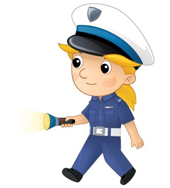 Çizgi film karakteri polis kızı çocuklar için izole bir illüstrasyon çiziyor