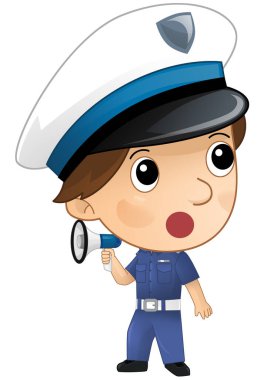 Çizgi film karakteri polis çocuğu çocuklar için izole bir illüstrasyon.