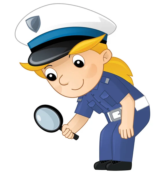 職場の漫画キャラクター警察少女 子供のための孤立したイラスト — ストック写真