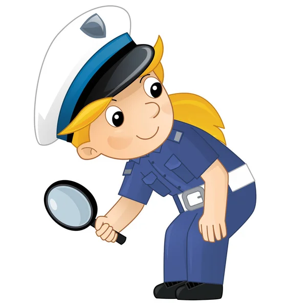 Cartoon Karakter Politieagent Meisje Het Werk Geïsoleerde Illustratie Voor Kinderen — Stockfoto