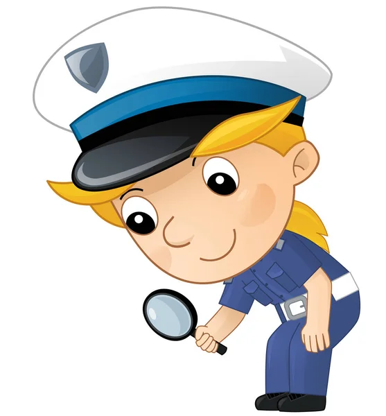 Desenhos Animados Personagem Policial Menina Trabalho Isolado Ilustração Para Crianças — Fotografia de Stock