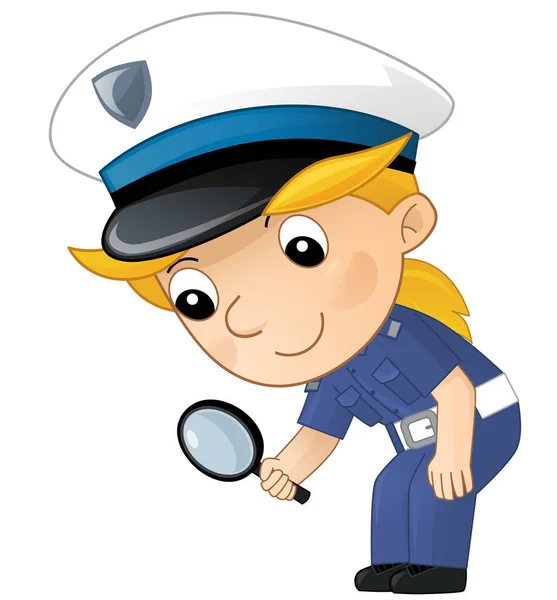 Desenhos Animados Personagem Policial Menina Trabalho Isolado Ilustração Para Crianças — Fotografia de Stock