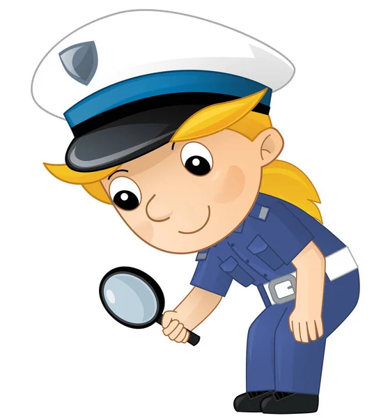 Cartoon Character Policeman Girl Work Isolated Illustration Kids — Stock Photo, Image