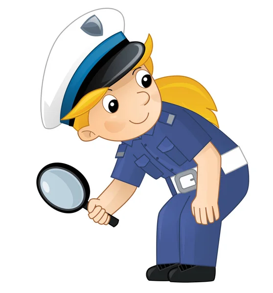 Cartoon Figur Polizist Mädchen Bei Der Arbeit Isolierte Illustration Für — Stockfoto