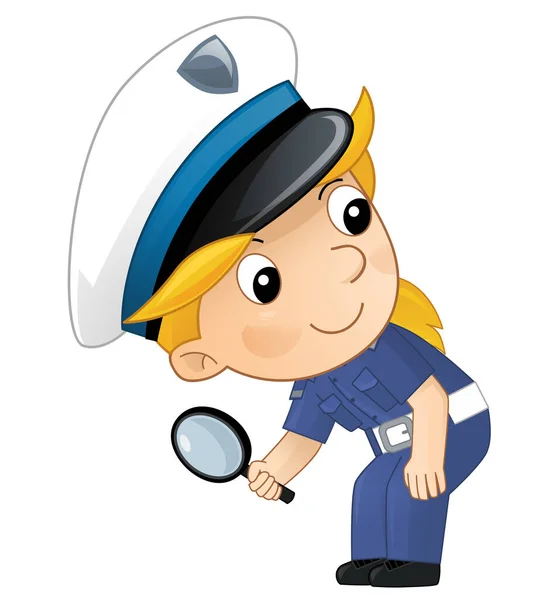 Cartoon Personaggio Poliziotto Ragazza Lavoro Isolato Illustrazione Bambini — Foto Stock