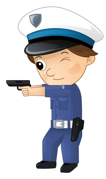 Desenhos Animados Personagem Policial Menino Trabalho Isolado Ilustração Para Crianças — Fotografia de Stock