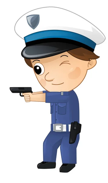 卡通人物工作时的警察男孩为孩子们提供了一个孤立的例证 — 图库照片