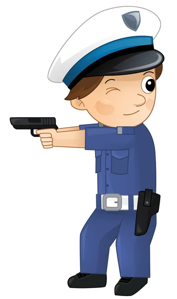 Desenhos Animados Personagem Policial Menino Trabalho Isolado Ilustração Para Crianças — Fotografia de Stock