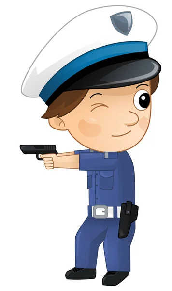 Personaje Dibujos Animados Policía Niño Trabajo Ilustración Aislada Para Niños — Foto de Stock