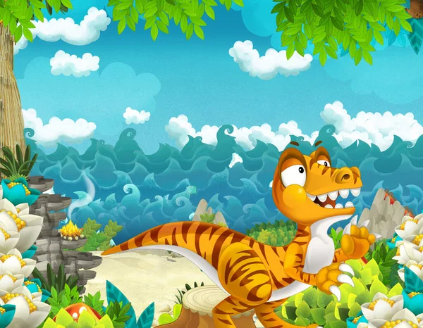 Cartoon background with jungle and sea or ocean shore - illustration for children