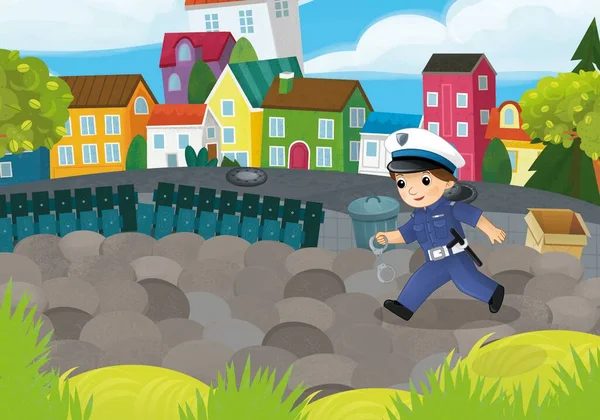 Cartoon Scene Met Politieagent Meisje Het Stadspark Actie Illustratie Voor — Stockfoto