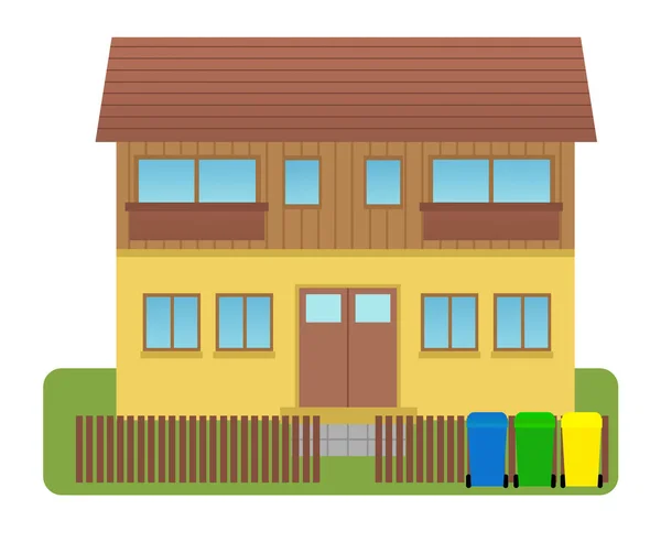 城市单身家庭住宅的卡通场景为孩子们提供了一个孤立的例证 — 图库照片