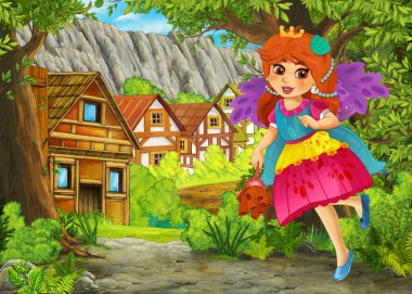 karikatür yaz sahnesi çiftliğe giden yol Prens ve çocuklar için prenses resimleriyle dolu.