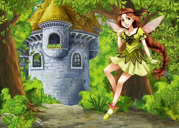 Cena Natureza Dos Desenhos Animados Com Belo Castelo Com Príncipe — Fotografia de Stock