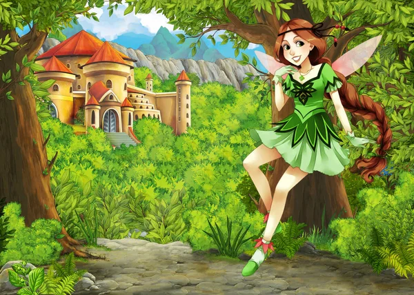 Cena Natureza Dos Desenhos Animados Com Belo Castelo Com Príncipe — Fotografia de Stock