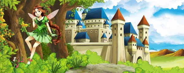 Γελοιογραφία Φύση Σκηνή Όμορφο Κάστρο Κοντά Στο Δάσος Εικονογράφηση Για — Φωτογραφία Αρχείου