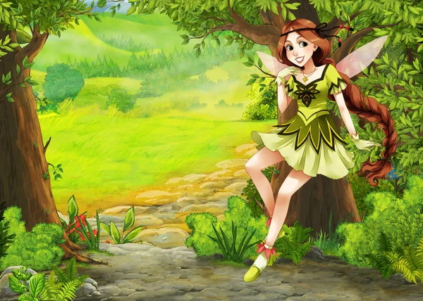 Cartoon Nature Scene Forest Path Illustration Children — Stock Photo, Image
